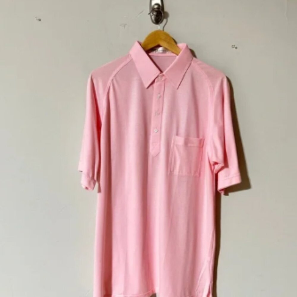 Pro Celebrity Shirt Mens Button Up Pocket Short Sleeve Pink Casual Adult Size L